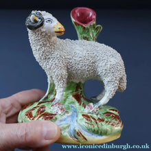 Load image into Gallery viewer, ANTIQUE Victorian 1880s Staffordshire Spill Vase. In the form of a Sheep or Ram
