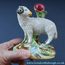 Load image into Gallery viewer, ANTIQUE Victorian 1880s Staffordshire Spill Vase. In the form of a Sheep or Ram
