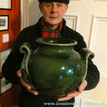Load image into Gallery viewer, 1890s MASSIVE Arts &amp; Crafts Green Glazed Pot or Jardiniere. Made by AULT Pottery for LIBERTY

