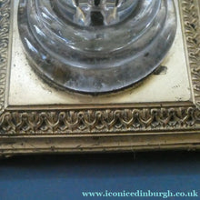 Load image into Gallery viewer, Antique Victorian OSLER Corintian Table Lamp with Brass Base and Capital and Fluted Crystal Upstand Section. SIGNED
