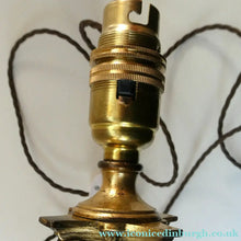 Load image into Gallery viewer, Antique 1890s Victorian SIGNED OSLER Corinthian Pillar Table Lamp with Brass Base and Capital and Fluted Crystal Pillar
