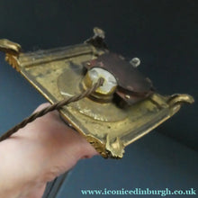 Load image into Gallery viewer, Antique Victorian OSLER Corintian Table Lamp with Brass Base and Capital and Fluted Crystal Upstand Section. SIGNED
