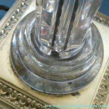 Load image into Gallery viewer, Antique Victorian OSLER Corintian Table Lamp with Brass Base and Capital and Fluted Crystal Upstand Section. SIGNED
