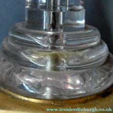 Load image into Gallery viewer, Antique Victorian OSLER Corintian Table Lamp with Brass Base and Capital and Fluted Crystal Upstand Section. SIGNED
