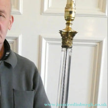 Load image into Gallery viewer, Antique 1890s Victorian SIGNED OSLER Corinthian Pillar Table Lamp with Brass Base and Capital and Fluted Crystal Pillar
