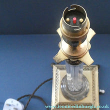 Load image into Gallery viewer, Antique Victorian OSLER Corintian Table Lamp with Brass Base and Capital and Fluted Crystal Upstand Section. SIGNED
