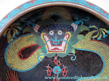 Load image into Gallery viewer, Antique 1900s Chinese Cloisonne Bowl with Yellow Dragon and Flaming Pearl
