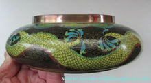 Load image into Gallery viewer, Antique 1900s Chinese Cloisonne Bowl with Yellow Dragon and Flaming Pearl
