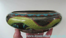 Load image into Gallery viewer, Antique 1900s Chinese Cloisonne Bowl with Yellow Dragon and Flaming Pearl
