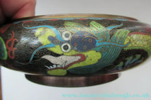 Load image into Gallery viewer, Antique 1900s Chinese Cloisonne Bowl with Yellow Dragon and Flaming Pearl
