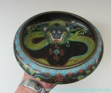 Load image into Gallery viewer, Antique 1900s Chinese Cloisonne Bowl with Yellow Dragon and Flaming Pearl
