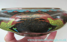 Load image into Gallery viewer, Antique 1900s Chinese Cloisonne Bowl with Yellow Dragon and Flaming Pearl
