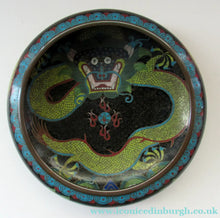 Load image into Gallery viewer, Antique 1900s Chinese Cloisonne Bowl with Yellow Dragon and Flaming Pearl
