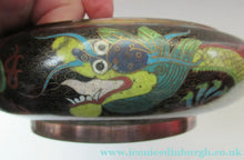 Load image into Gallery viewer, Antique 1900s Chinese Cloisonne Bowl with Yellow Dragon and Flaming Pearl
