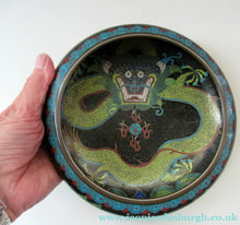 Load image into Gallery viewer, Antique 1900s Chinese Cloisonne Bowl with Yellow Dragon and Flaming Pearl
