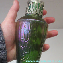 Load image into Gallery viewer, Antique Art Nouveau Kralik Iridescent Glass Vase with Decorative Metal Collar. Probably by Carl Stolzle or Pallme-Konig
