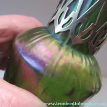 Load image into Gallery viewer, Antique Art Nouveau Kralik Iridescent Metal Glass Vases, Probably by Carl Stolzle
