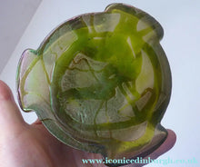 Load image into Gallery viewer, Jugendstil Kralik Glass Inkwell with Lustre and Green Trail Bands, and Brass Hinged Lid
