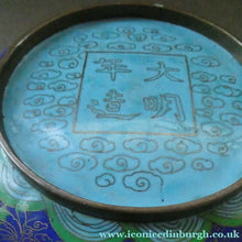 Load image into Gallery viewer, Antique 1900s Chinese Cloisonne Dragon Bowl with Blue Ground
