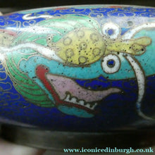 Load image into Gallery viewer, Antique 1900s Chinese Cloisonne Dragon Bowl with Blue Ground
