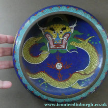 Load image into Gallery viewer, Antique 1900s Chinese Cloisonne Dragon Bowl with Blue Ground
