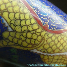 Load image into Gallery viewer, Antique 1900s Chinese Cloisonne Dragon Bowl with Blue Ground
