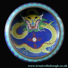 Load image into Gallery viewer, Antique 1900s Chinese Cloisonne Dragon Bowl with Blue Ground
