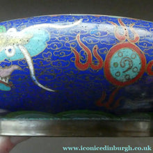 Load image into Gallery viewer, Antique 1900s Chinese Cloisonne Dragon Bowl with Blue Ground
