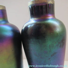 Load image into Gallery viewer, Miniature Art Nouveau Iridescent Glass Match Pair of Vases with Enamel Flower Decoration
