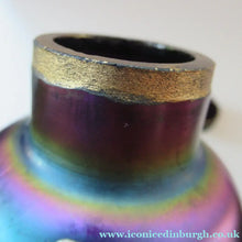Load image into Gallery viewer, Miniature Art Nouveau Iridescent Glass Match Pair of Vases with Enamel Flower Decoration
