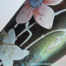 Load image into Gallery viewer, Miniature Art Nouveau Iridescent Glass Match Pair of Vases with Enamel Flower Decoration
