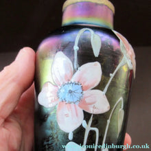 Load image into Gallery viewer, Miniature Art Nouveau Iridescent Glass Match Pair of Vases with Enamel Flower Decoration
