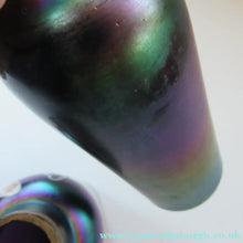Load image into Gallery viewer, Miniature Art Nouveau Iridescent Glass Match Pair of Vases with Enamel Flower Decoration
