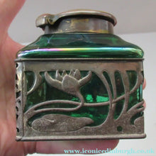 Load image into Gallery viewer, Antique 1900s Loetz Carl Stolzle Glass Inkwell Art Nouveau Waterlilies
