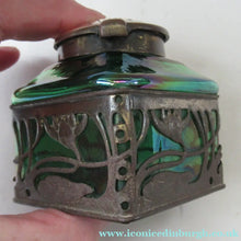 Load image into Gallery viewer, Antique 1900s Loetz Carl Stolzle Glass Inkwell Art Nouveau Waterlilies
