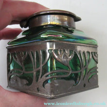 Load image into Gallery viewer, Antique 1900s Loetz Carl Stolzle Glass Inkwell Art Nouveau Waterlilies
