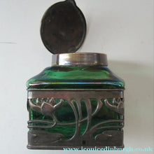 Load image into Gallery viewer, Antique 1900s Loetz Carl Stolzle Glass Inkwell Art Nouveau Waterlilies
