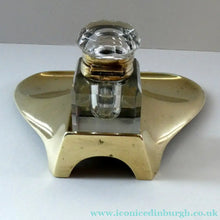 Load image into Gallery viewer, Rare Antique Real Bronze Geschutzt Ink Stand and Ink Well. With Secessionist Decoration

