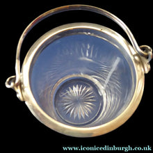Load image into Gallery viewer, Antique SILVER PLATE Miniature Ice Pail by John Grinsell. English Glass with Plates Rim Mount &amp; Handle
