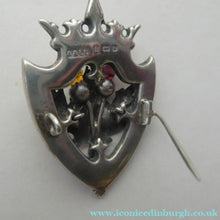 Load image into Gallery viewer, Antique 1901 SILVER BROOCH. Large Shield Brooch with Agates and Overlaid Silver Thistle. Adie Lovekin Ltd
