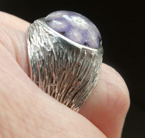 1975 SCOTTISH Hallmarked Solid Silver & Millefiori CAITHNESS GLASS Large Ring (Size R)