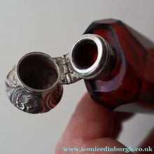 Load image into Gallery viewer, 1902. Antique EDWARDIAN Facet Cut Ruby Glass and Hallmarked Silver Topped Perfume Bottle
