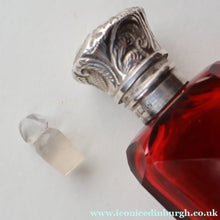 Load image into Gallery viewer, 1902. Antique EDWARDIAN Facet Cut Ruby Glass and Hallmarked Silver Topped Perfume Bottle
