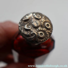 Load image into Gallery viewer, 1902. Antique EDWARDIAN Facet Cut Ruby Glass and Hallmarked Silver Topped Perfume Bottle
