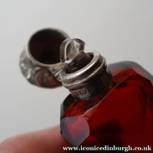 Load image into Gallery viewer, 1902. Antique EDWARDIAN Facet Cut Ruby Glass and Hallmarked Silver Topped Perfume Bottle
