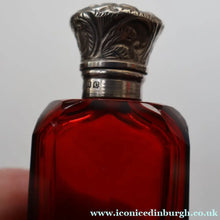 Load image into Gallery viewer, 1902. Antique EDWARDIAN Facet Cut Ruby Glass and Hallmarked Silver Topped Perfume Bottle
