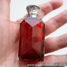 Load image into Gallery viewer, 1902. Antique EDWARDIAN Facet Cut Ruby Glass and Hallmarked Silver Topped Perfume Bottle
