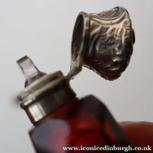 Load image into Gallery viewer, 1902. Antique EDWARDIAN Facet Cut Ruby Glass and Hallmarked Silver Topped Perfume Bottle
