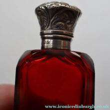 Load image into Gallery viewer, 1902. Antique EDWARDIAN Facet Cut Ruby Glass and Hallmarked Silver Topped Perfume Bottle
