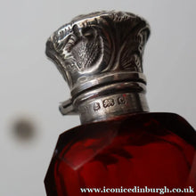 Load image into Gallery viewer, 1902. Antique EDWARDIAN Facet Cut Ruby Glass and Hallmarked Silver Topped Perfume Bottle
